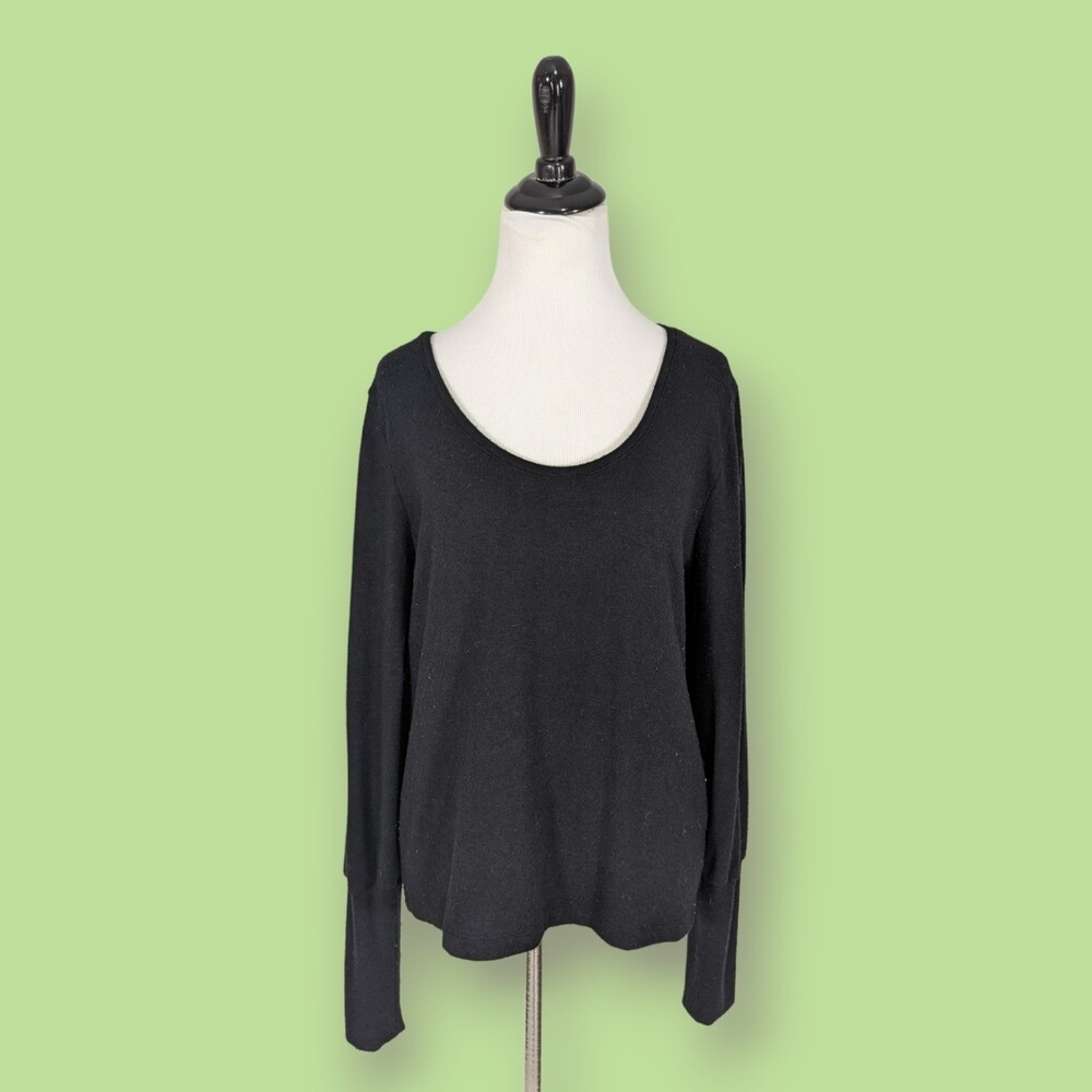 Madewell Black Puff Sleeve Scoop Neck‎ Lightweight Knit Long Sleeve Top L